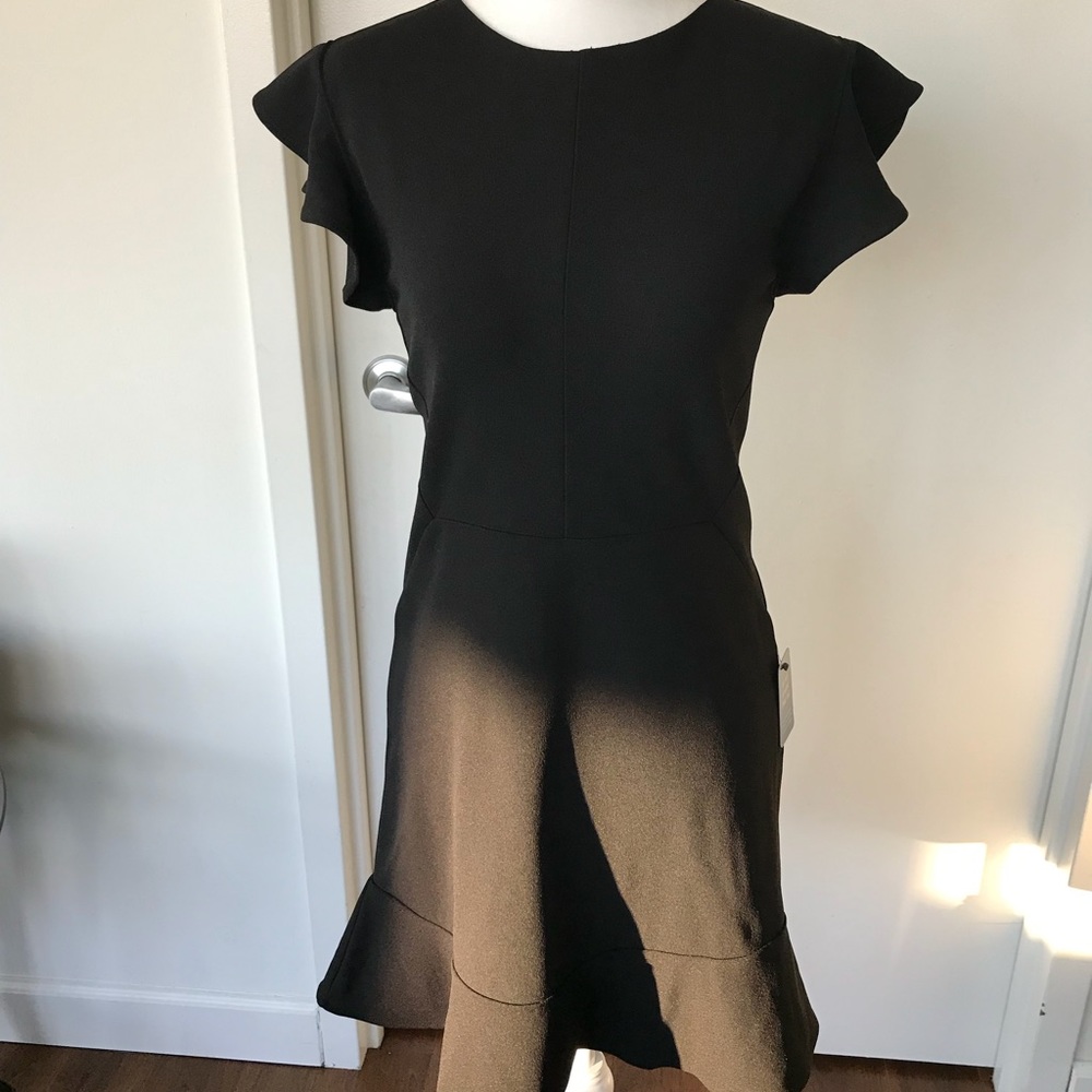 EXPRESS Black Sheath Dress with Flutter Detail